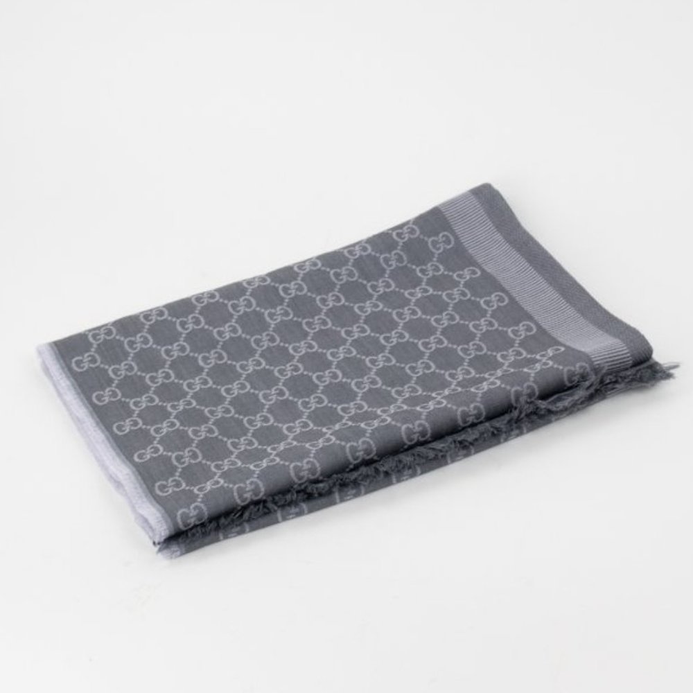 SOLD Gucci GG Jacquard Silk Wool Shawl - Picture 1 of 5